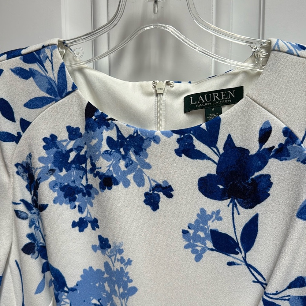 Ralph Lauren Dress White with Blue Flowers-  A-line - Picture 2 of 8